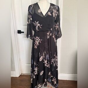 Calvin Klein Black Maxi Dress with Pink and Blue Floral Print